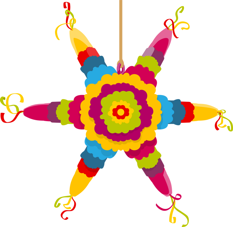 Bright star pinata with toys and candies isolated